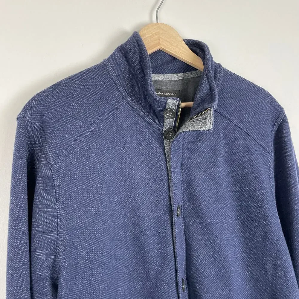 Banana Republic Sweater Jacket Mens XL Navy Blue Funnel Neck Zip Up Sweatshirt